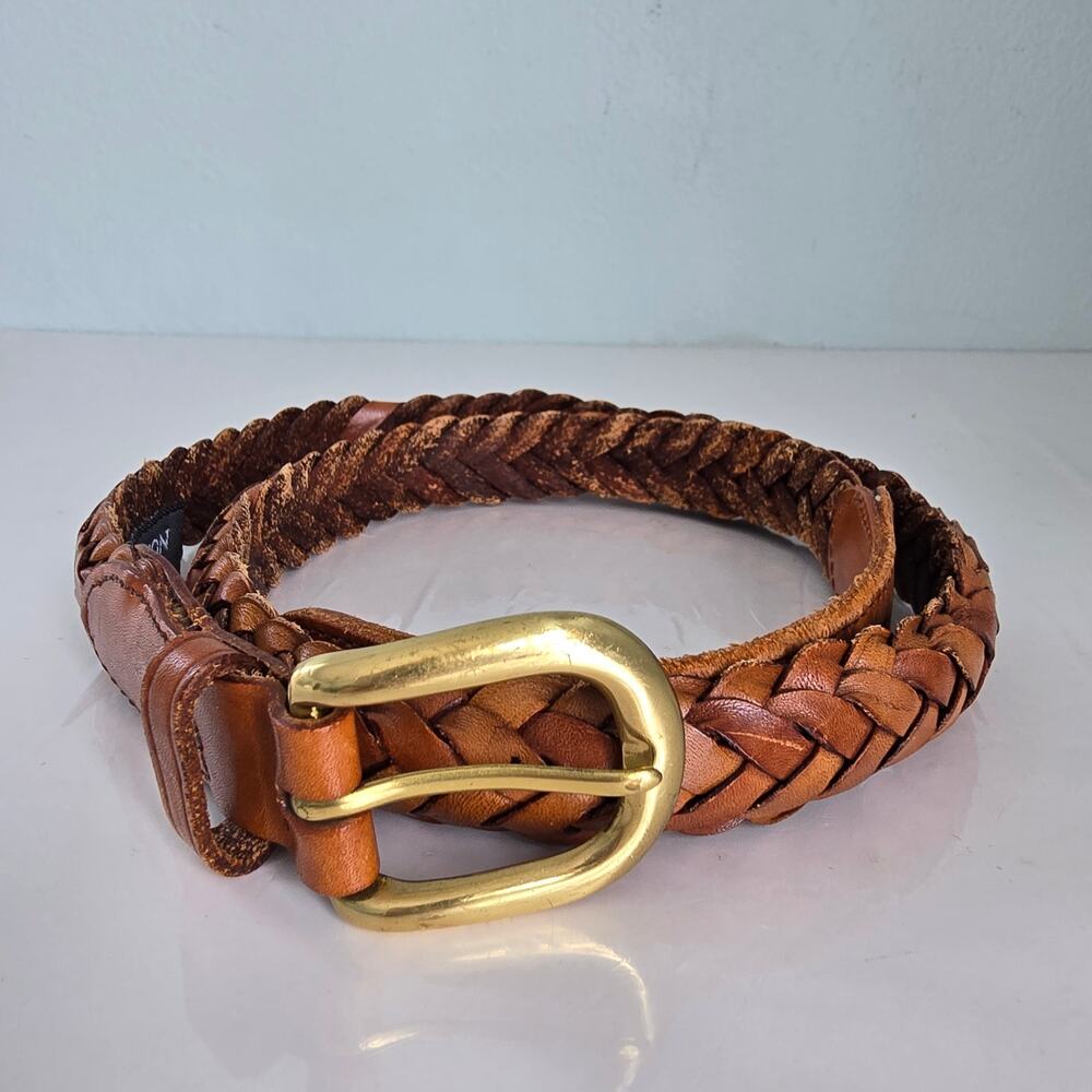 Brighton Braided Leather Belt Women's 38 Brown Solid Brass Buckle Old Money Boho